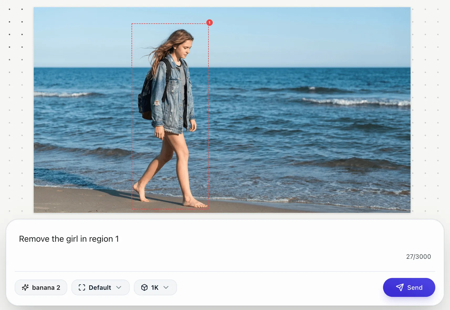 AI photo editor interface showing product image editing