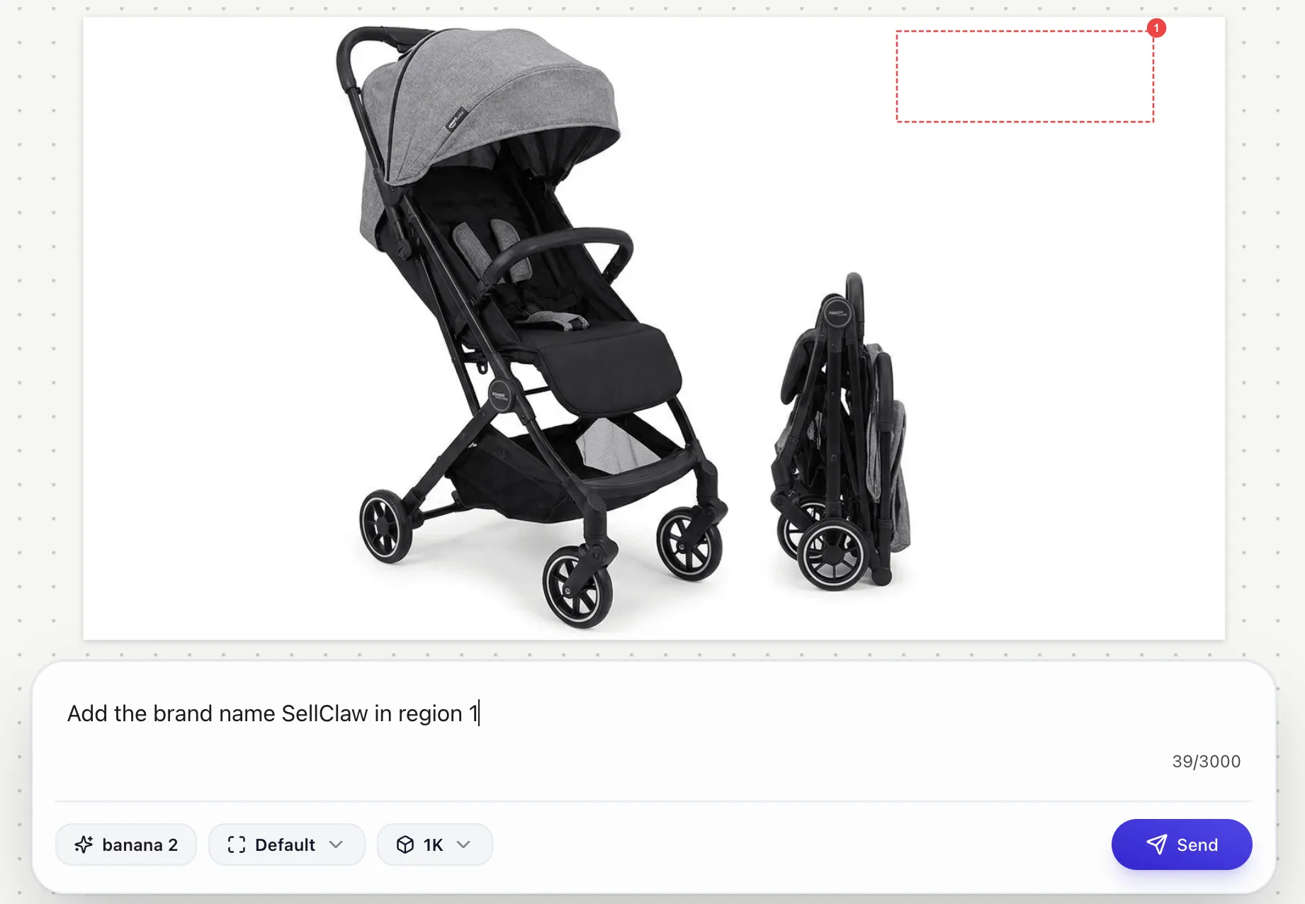 Product photo with text rendering edit markup