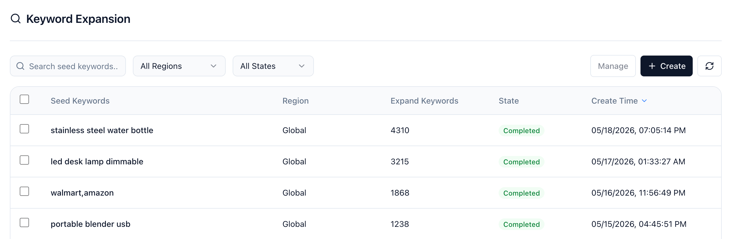 Enter seed keywords for expansion