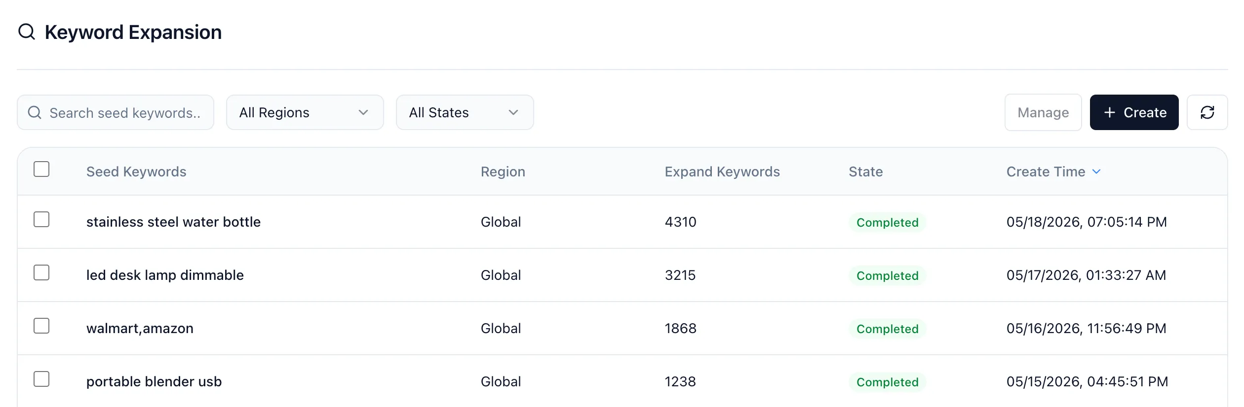 Enter seed keywords for expansion